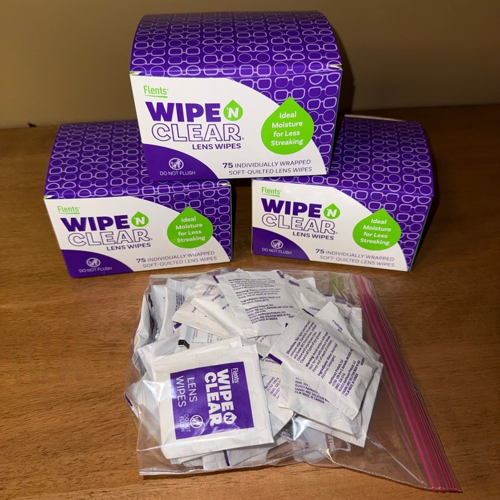 Flents Wipe N Clear Lens Wipes 3 Boxes of 75 Plus Loose Packets Eyewear Cleaner - Picture 2 of 2